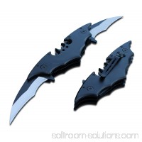 Batman Bat Folding Dual Twin Double Blade Spring Assisted 5 Colors Pocket Knife Tactical Belt Clip Black/Black Knives   